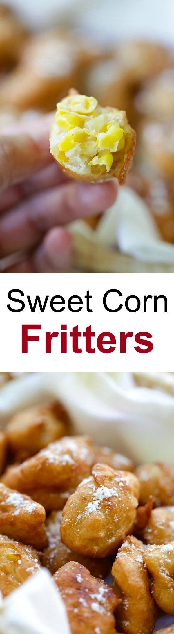 Sweet Corn Fritters – crispy, sweet fried fritters made with creamed corns. Takes 20 mins to make, so easy, so good & best for Game Day | rasamalaysia.com