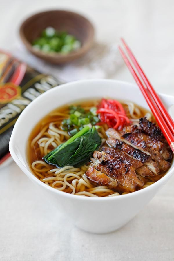 Easy homemade Lemongrass Chicken Soy Sauce with Nissin RAOH ramen in a bowl.