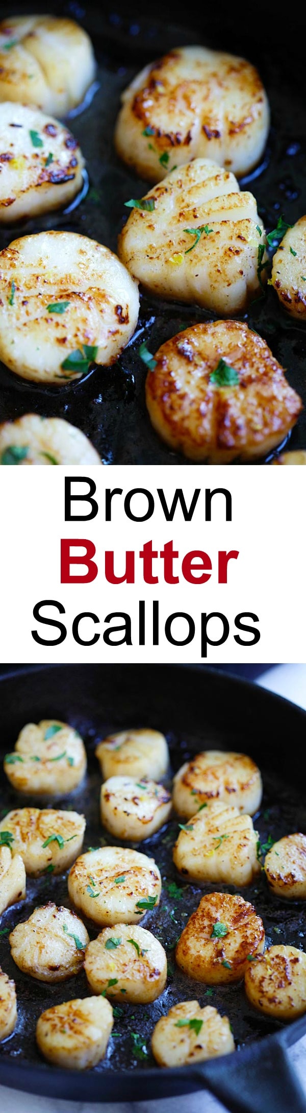 Brown Butter Scallops – perfectly seared scallops using brown butter. Juicy scallops that pair well with pasta. 10 mins to cook | rasamalaysia.com