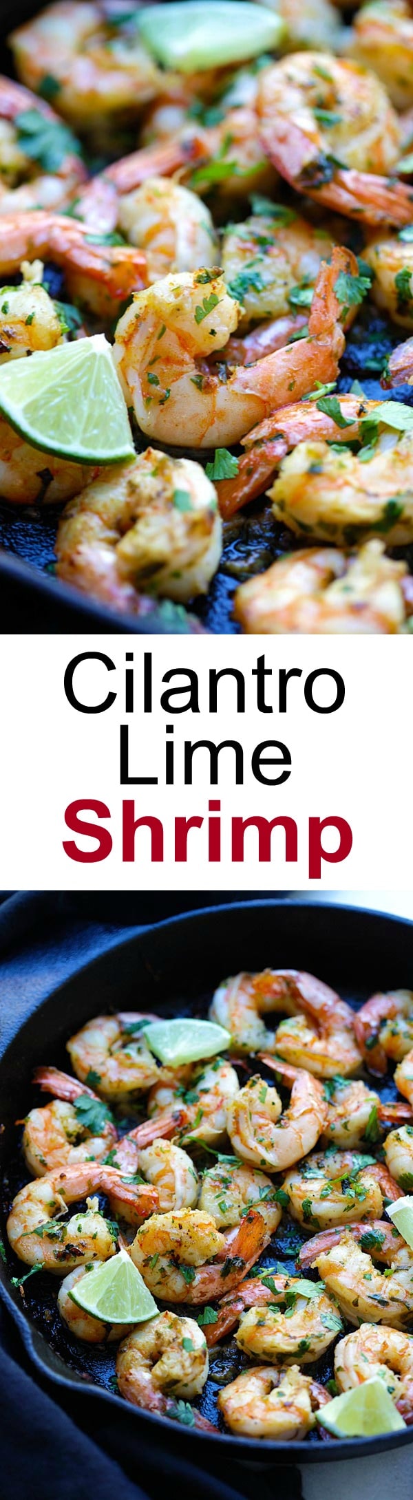 Cilantro Lime Shrimp – best shrimp ever with cilantro, lime & garlic on sizzling skillet. Crazy delicious recipe, takes 15 mins | rasamalaysia.com
