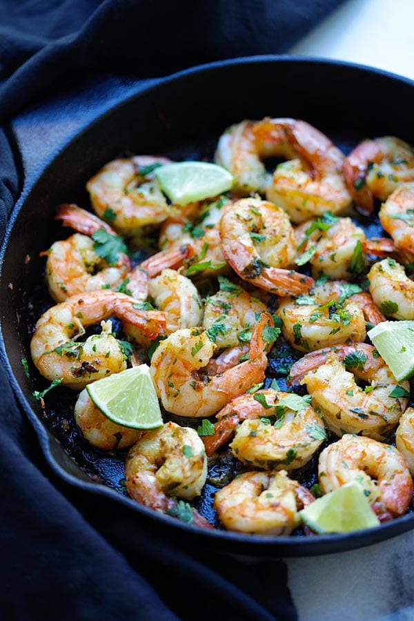 Quick and easy Cilantro Lime Shrimp cooked in skillet recipe.