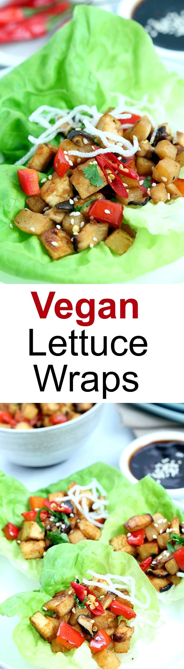 Vegan Lettuce Wraps - easy and low-carb lettuce wraps recipe with tofu, mushrooms and veggies. A fun way to eat healthy.