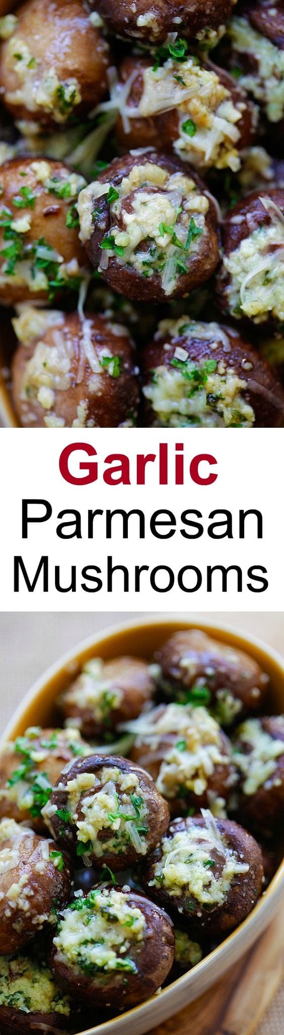 Garlic Parmesan Roasted Mushrooms – buttery and delicious oven roasted mushrooms loaded with garlic and Parmesan cheese. Takes 8 mins prep | rasamalaysia.com