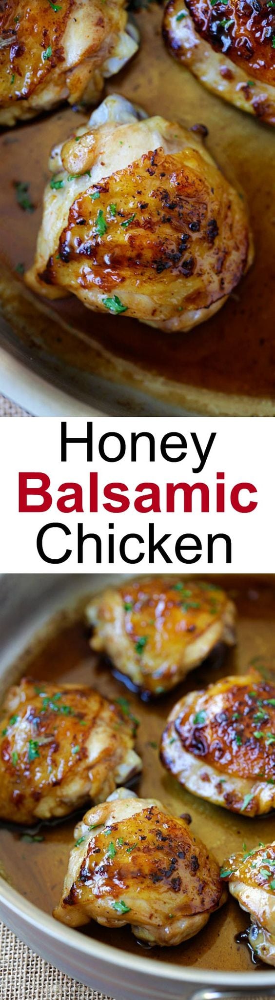 Honey Balsamic Chicken – the easiest skillet chicken with sweet and savory honey balsamic sauce. Homemade chicken dinner is so good with this recipe | rasamalaysia.com