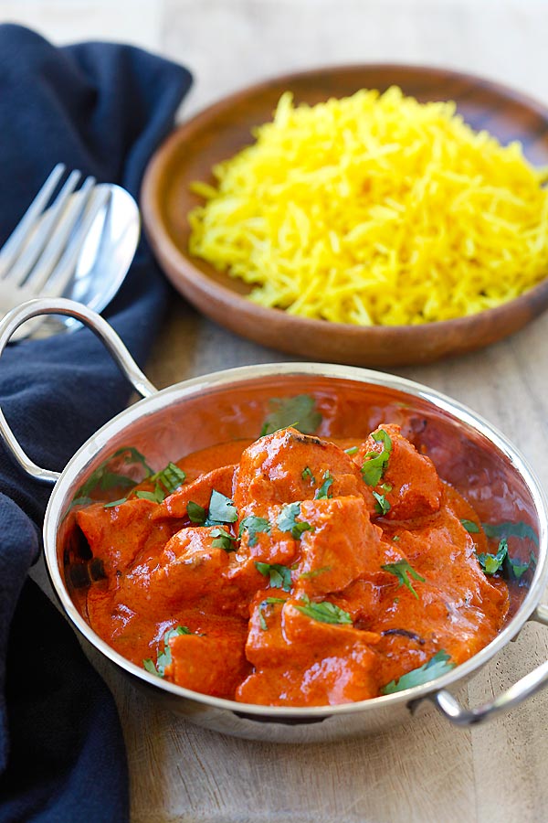 Indian Chicken tikka masala in orange color chicken tikka masala sauce.