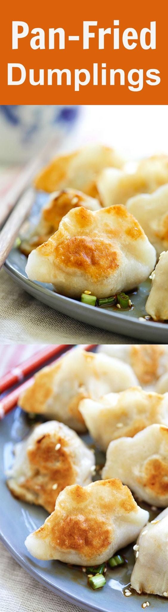 Pan-fried Dumplings - BEST dumplings recipe you'll find online! Juicy, crispy dumplings with meat, veggies and pan-fried to golden perfection | rasamalaysia.com