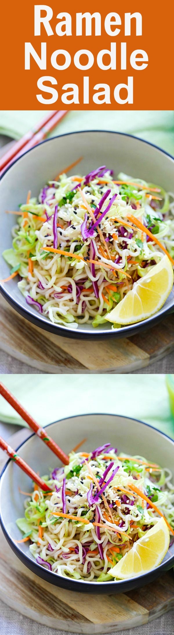 Ramen Noodle Salad – Asian salad made with ramen noodles, cabbage and carrots in a tangy and appetizing dressing. So healthy and delicious | rasamalaysia.com