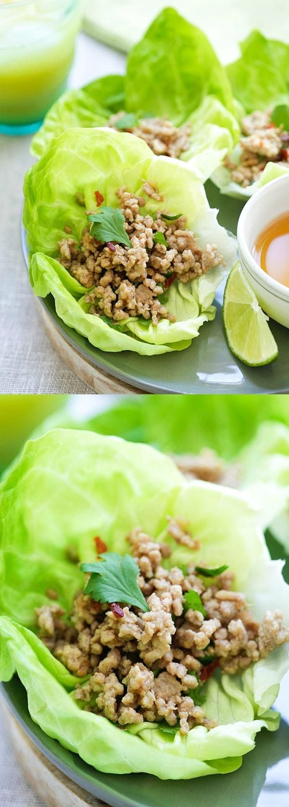 Pork Larb Lettuce Wrap - healthy and delicious Thai ground pork lettuce wraps with a savory, sweet and mildly spicy dipping sauce. So good | rasamalaysia.com