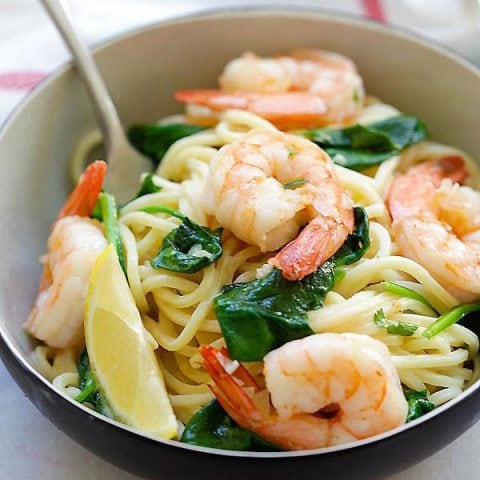 shrimp and spinach spaghetti