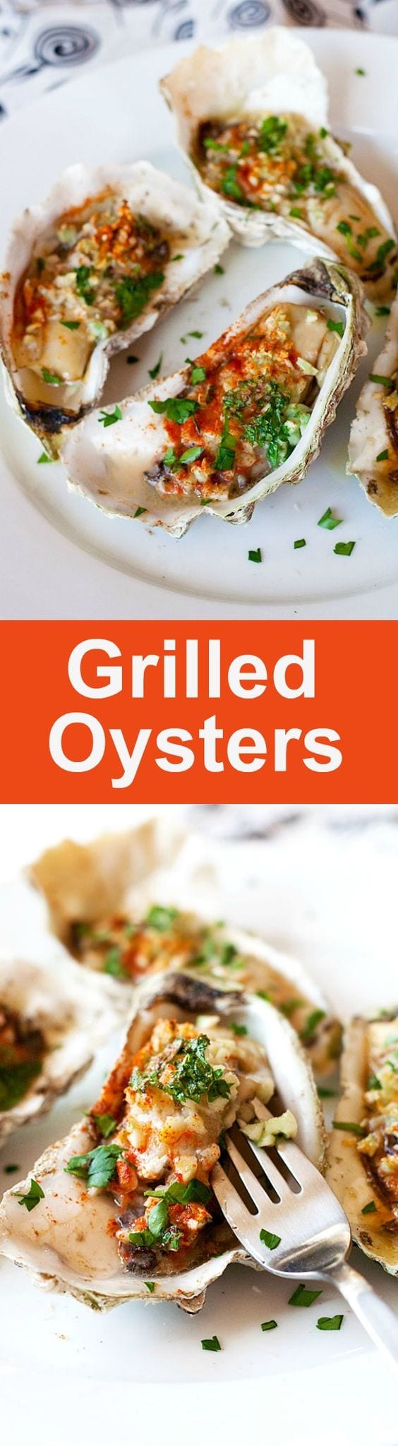 Grilled oysters - oyster on the half shell with garlic, butter, parsley and paprika. Juicy, briny and crazy delicious grilled oysters recipe | rasamalaysia.com