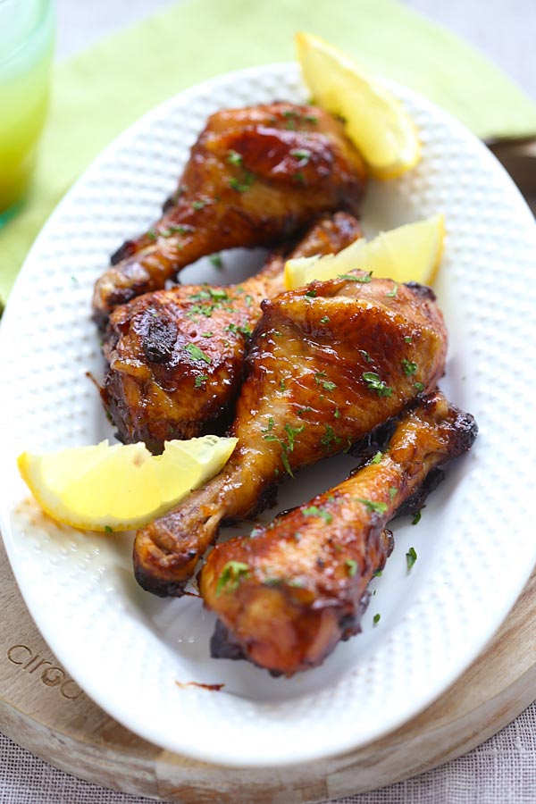 Hawaiian baked brown chicken drumsticks with only 3 ingredients.