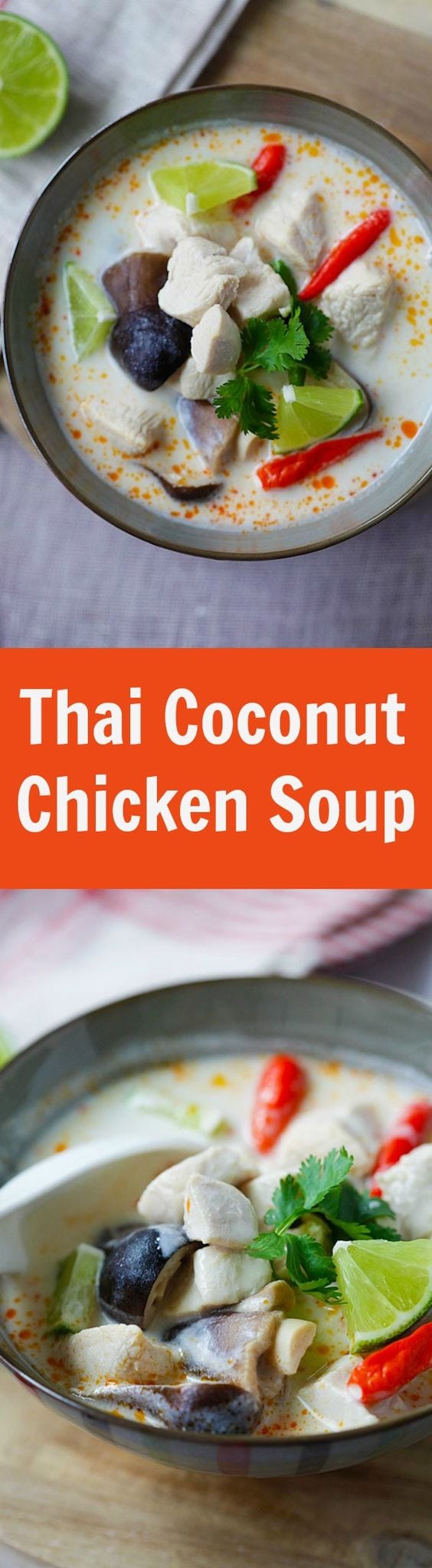 Tom Kha Gai hai -  BEST and EASIEST recipe for Thai coconut chicken soup with chicken, mushroom and coconut milk. 20 mins and better than restauarant's | rasamalaysia.com