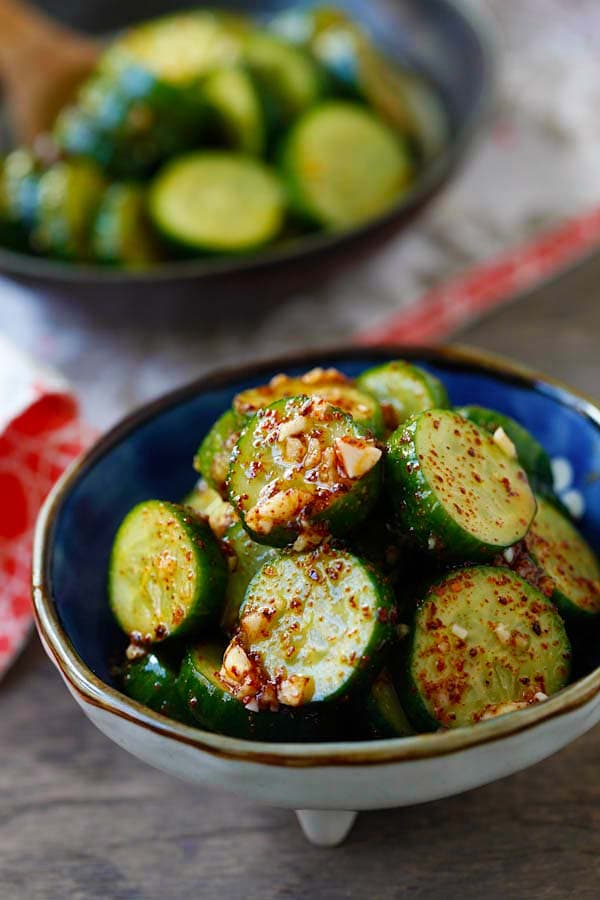 Homemade healthy cucumber salad with Asian spices.