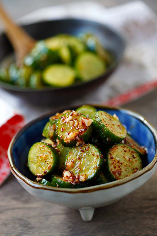 Homemade healthy cucumber salad with Asian spices.