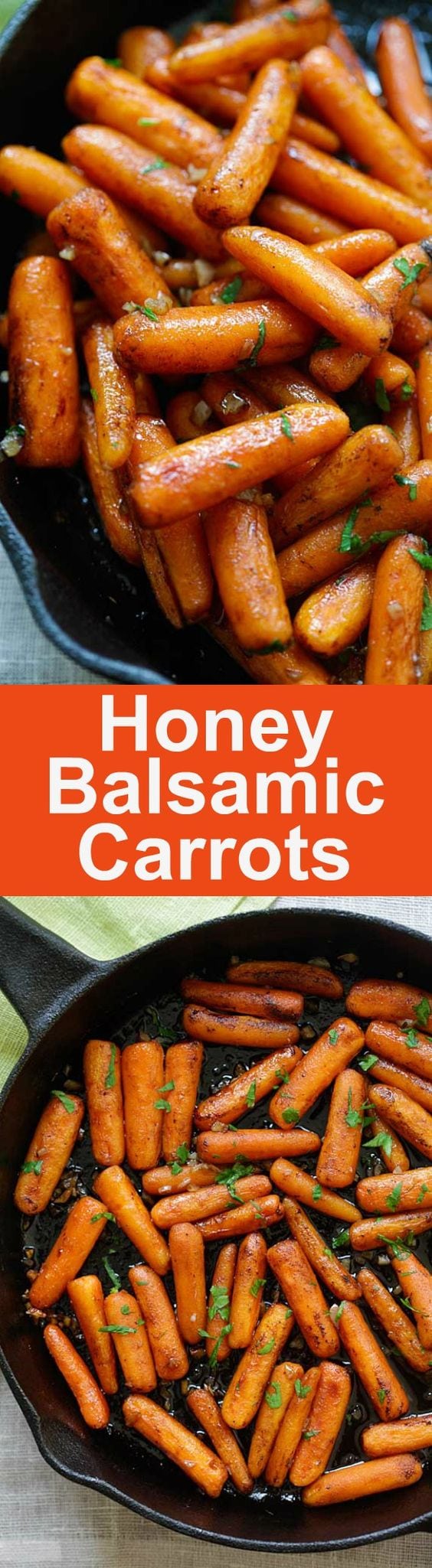 Honey Balsamic Carrots - oven-roasted carrots with honey balsamic glaze. The easiest and best balsamic carrots recipe ever | rasamalaysia.com