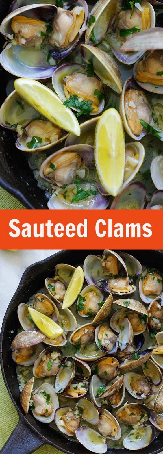 Sauteed Clams – Skillet clams with loads of garlic butter, white wine and parsley. The easiest sauteed clams recipe ever, 15 mins to make | rasamalaysia.com