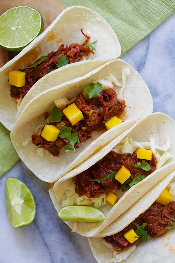 Easy and delicious pulled beef brisket taco with mango.