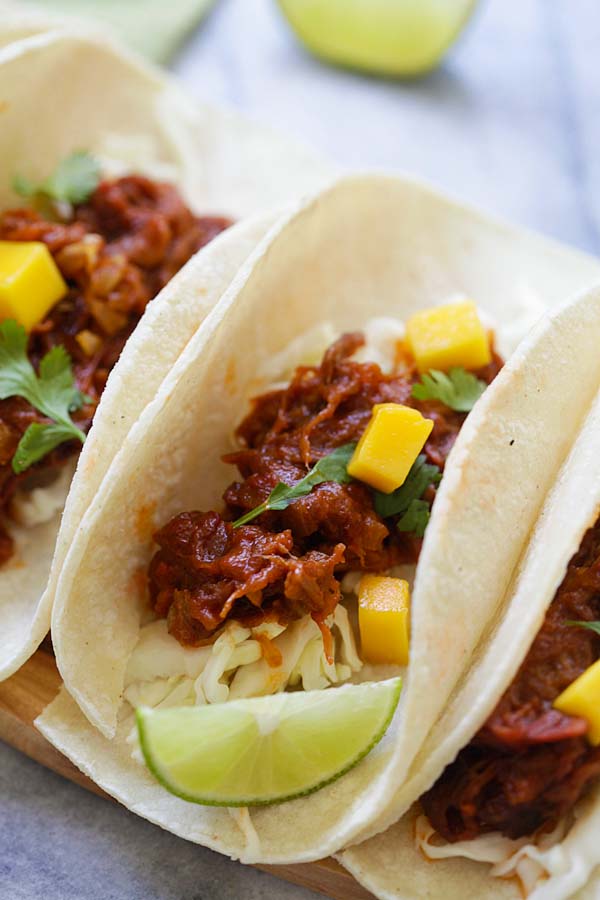 Mexican pulled beef brisket mango taco.