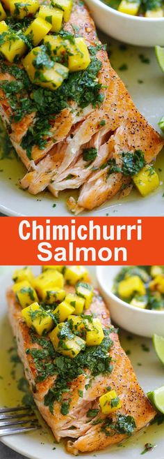 Chimichurri Salmon - the best chimichurri salmon recipe ever with mango. So easy, restaurant quality and perfect for dinner tonight | rasamalaysia.com