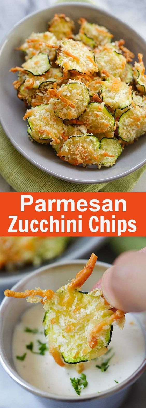 Parmesan Zucchini Chips - crispy zucchini chips coated with Parmesan cheese and bread crumbs. So healthy and low in calories | rasamalaysia.com