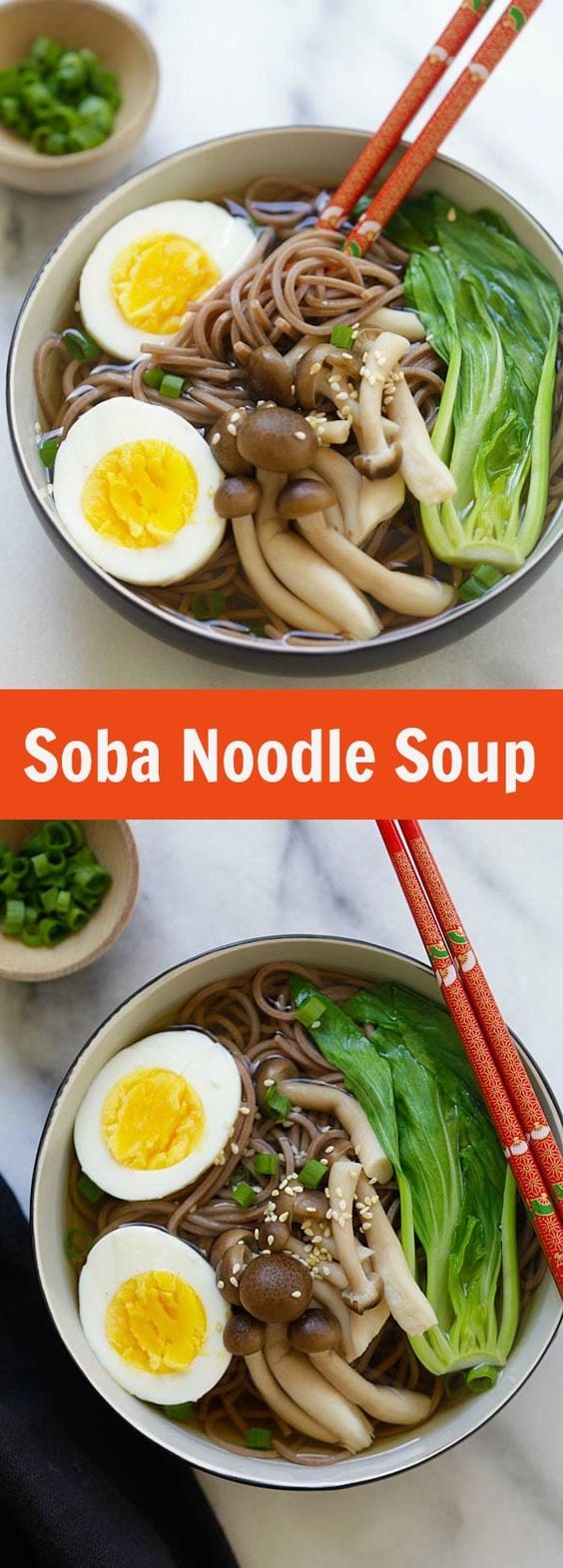 Soba Noodle Soup - the easiest and quickest Japanese soba noodle soup ever. Takes 15 minutes and restaurant quality, so delicious | rasamalaysia.com