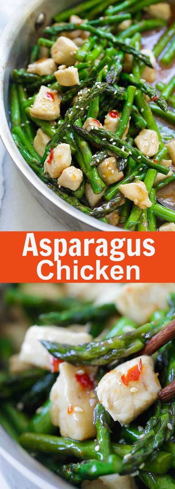Chicken and Asparagus - healthy asparagus chicken stir-fry with a savory brown sauce and sweet chili sauce. Dinner is ready in 15 mins | rasamalaysia.com