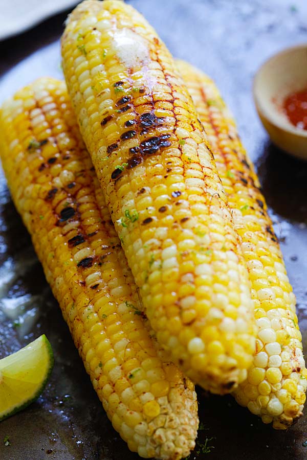 Chili lime corn seasoned and grilled.