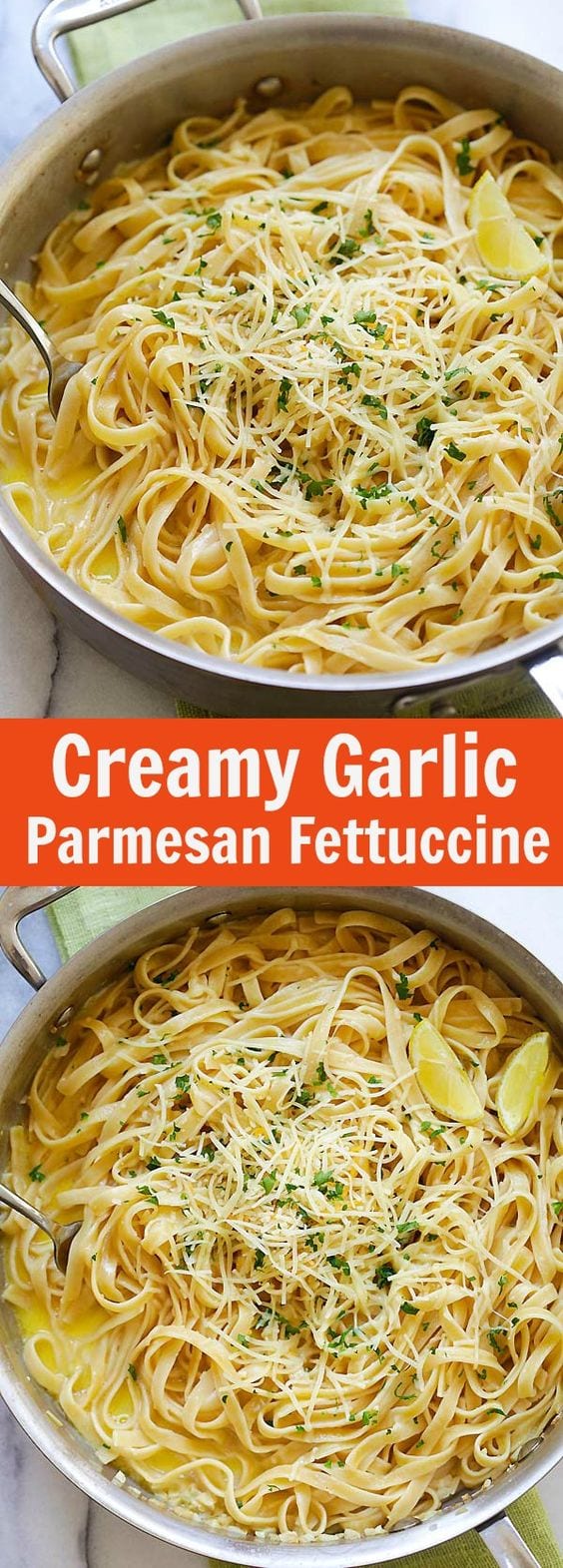 Creamy Garlic Parmesan Fettuccine – one-pot pasta with creamy garlic sauce and topped with Parmesan cheese. Dinner takes 20 mins | rasamalaysia.com