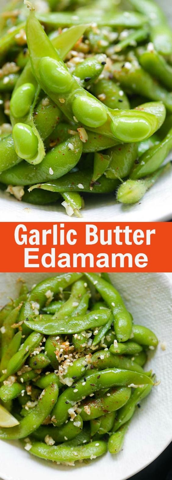 Garlic Butter Edamame – healthy edamame coated with garlicky and buttery goodness. The easiest appetizer you can whip up in 10 mins | rasamalaysia.com