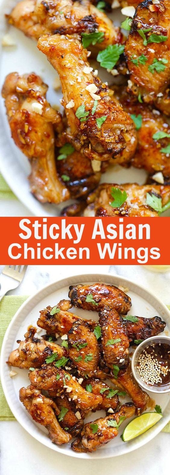 Sticky Asian Chicken Wings – amazing chicken wings coated with savory, sweet and sticky honey garlic chili glaze. BEST Asian chicken wings recipe ever | rasamalaysia.com