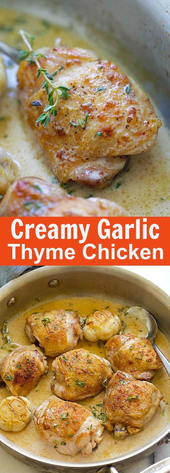 Creamy Garlic Thyme Chicken – delicious pan-fried chicken in a creamy garlic thyme sauce. Easy one-skillet chicken dinner is ready in 20 mins | rasamalaysia.com