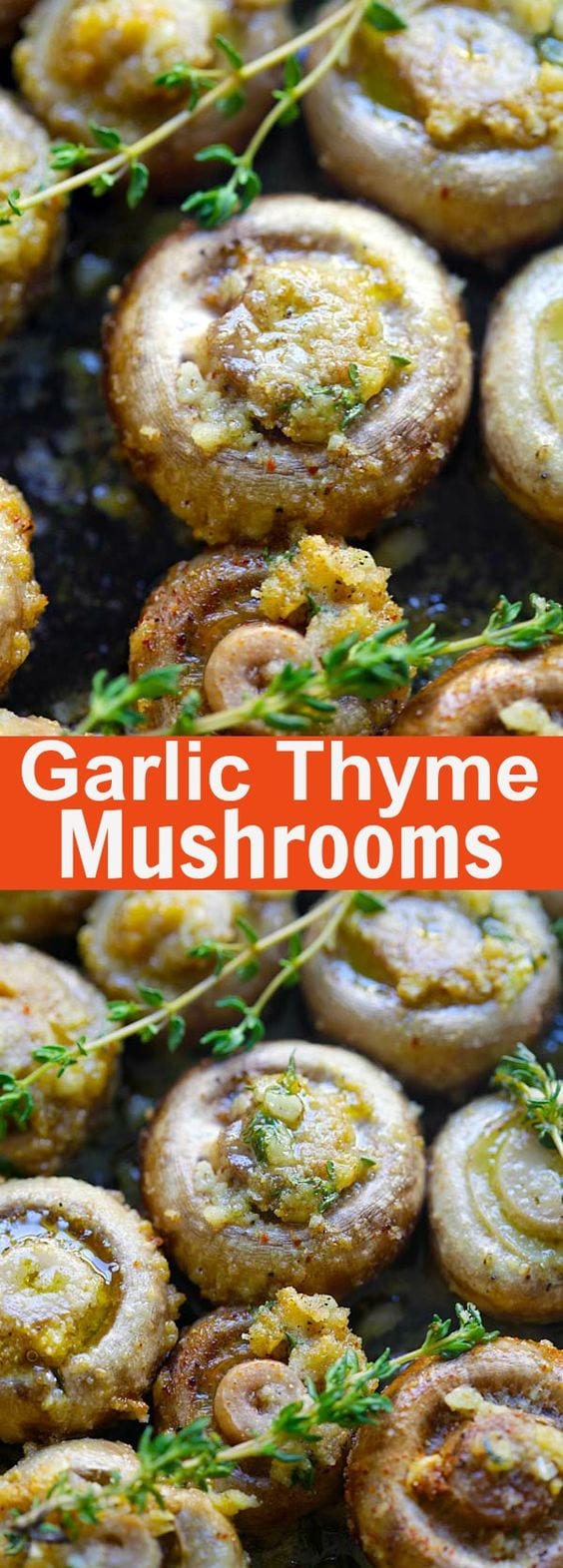 Buttery roasted mushrooms with garlic, thyme and breadcrumbs. A healthy and easy side dish | rasamalaysia.com