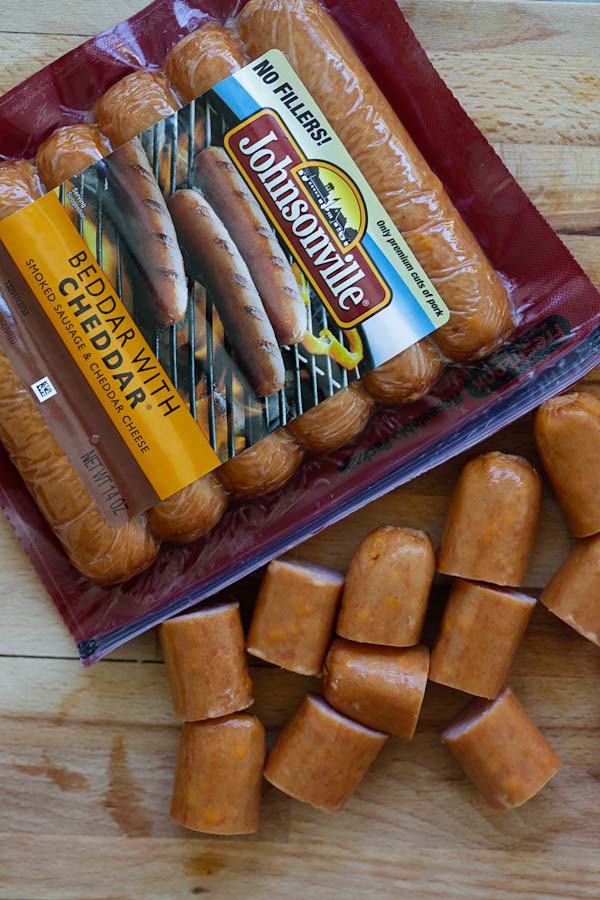 Johnsonville cheesy sausages.