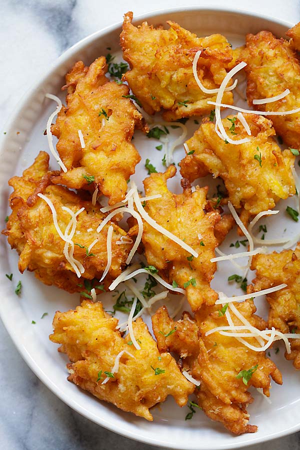 Delicious homemade Parmesan pumpkin fritters ready to serve.
