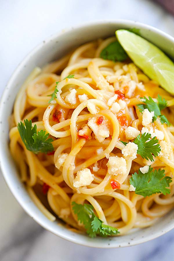 Authentic Thai sweet chili peanut noodles recipe.