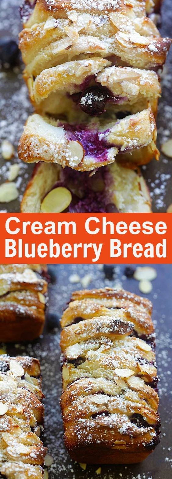 Blueberry-Cream Cheese Pull-Apart Bread – the best pull-apart bread loaded with cream cheese and blueberries. So delicious | rasamalaysia.com