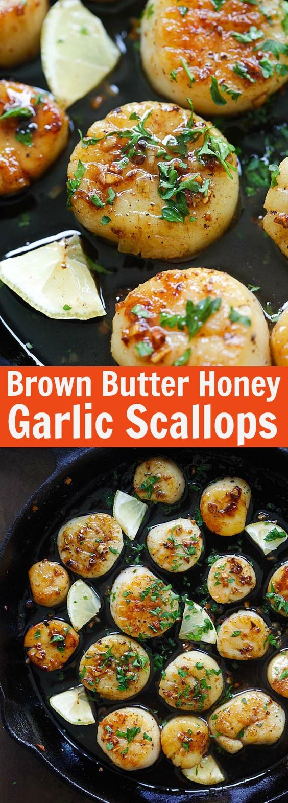 Brown Butter Honey Garlic Scallops – crazy delicious seared scallops with brown butter and honey garlic sauce. The best scallops recipe ever | rasamalaysia.com