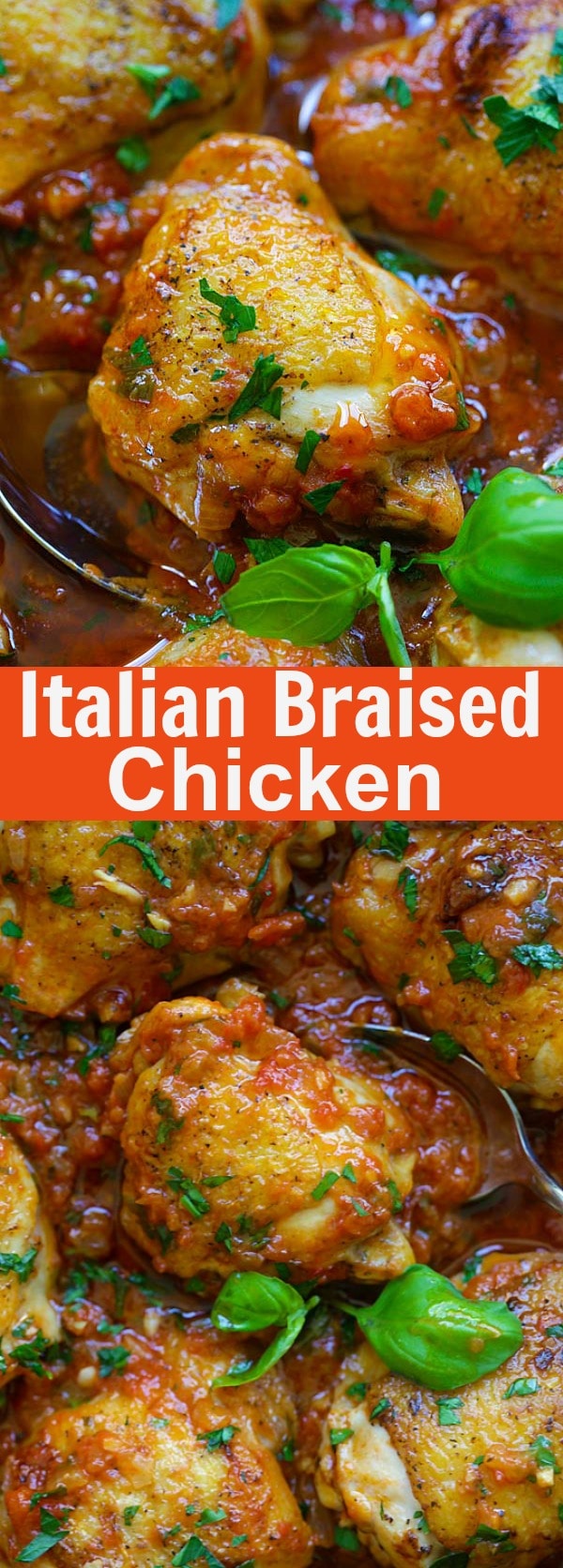 Italian Braised Chicken - delicious one-pot braised chicken recipe with tomato and basil sauce. Amazing weeknight meal for the family | rasamalaysia.com