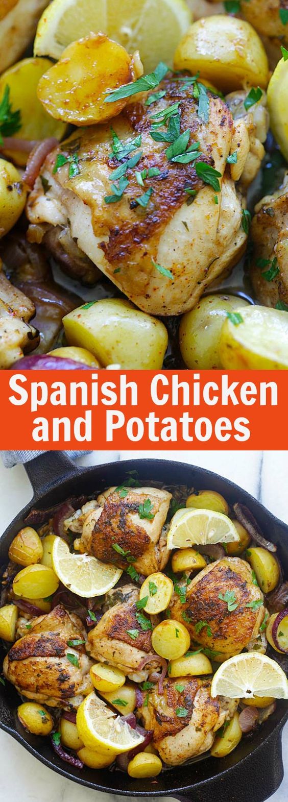 Spanish Chicken and Potatoes - crazy delicious one-pot Spanish chicken and potatoes bake with onions, garlic, and paprika. So good! | rasamalaysia.com