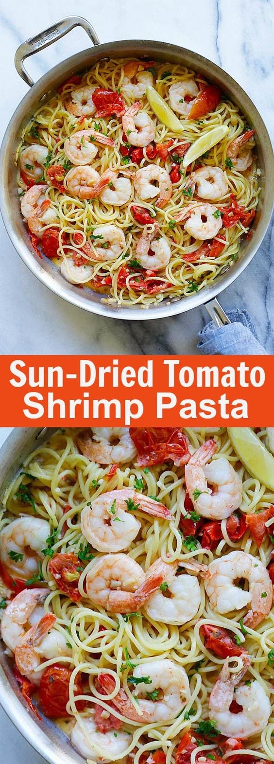 Creamy Shrimp and Sun-Dried Tomatoes Pasta – the best pasta recipe ever! Shrimp, sun-dried tomatoes and spaghetti in creamy sauce. So good | rasamalaysia.com