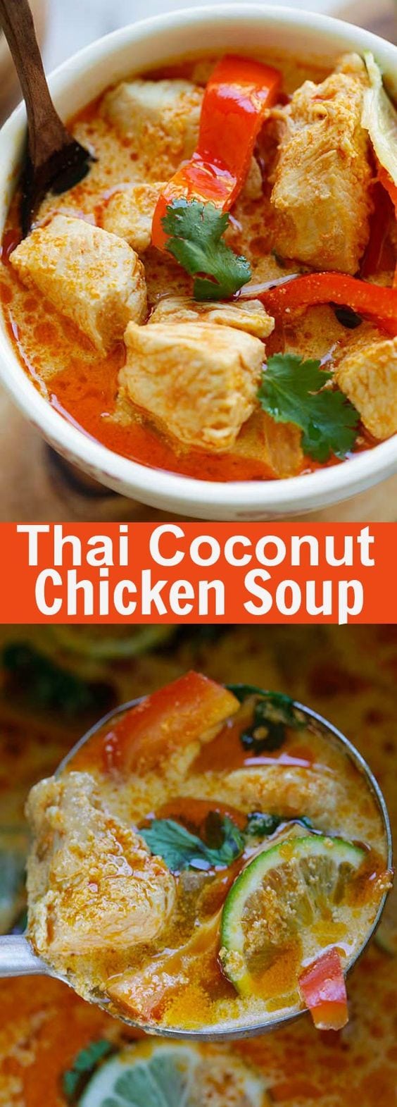 Creamy Thai Coconut Chicken Soup - easiest and fastest Thai coconut chicken recipe ever! Takes only 15 mins and dinner is ready | rasamalaysia.com