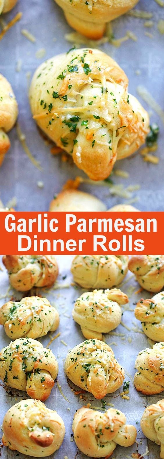 Homemade garlic Parmesan dinner rolls are the best dinner rolls ever. This recipe is so easy with cotton soft rolls topped with garlic and Parmesan cheese. So good | rasamalaysia.com