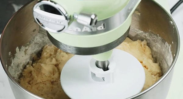 Dough in a stand mixer.