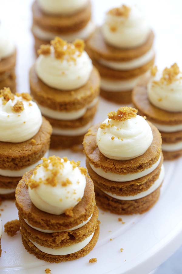 Easy and cute holiday mini pumpkin layer cake, ready to serve.