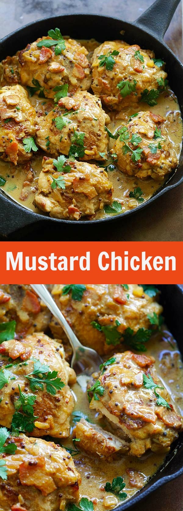 Mustard Chicken - the best mustard chicken recipe by David Lebovitz. Rich and crazy delicious mustard sauce with bacon and chicken thighs | rasamalaysia.com