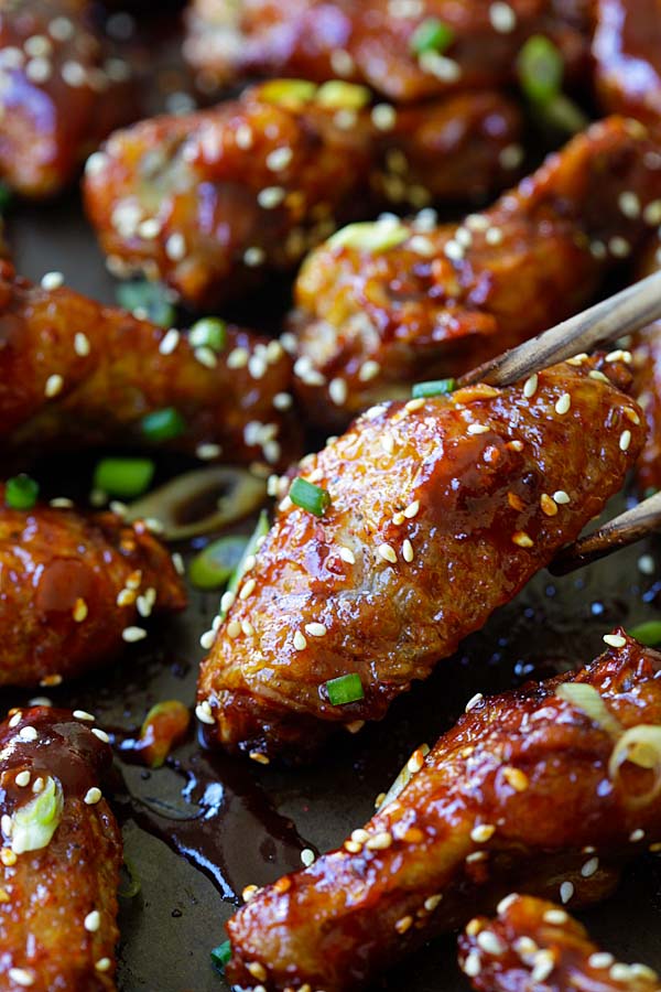 Easy homemade Korean chicken wings with sweet and savory Korean red pepper sauce.