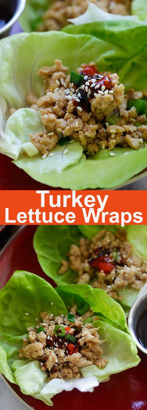 Turkey Lettuce Wraps – healthy lettuce wraps recipe with ground turkey with a Hoisin-Sriracha dipping sauce. Perfect appetizer for Thanksgiving | rasamalaysia.com