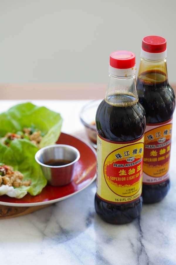 Turkey Lettuce Wraps ground turkey with a Hoisin-Sriracha dipping sauce.