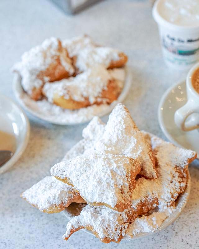 Beignets New Orleans served in Cafe Du Monde in New Orleans.