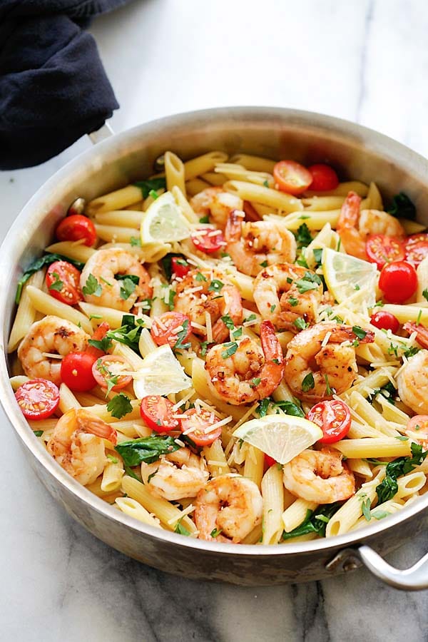 Creamy Cajun Shrimp Pasta made with whipping cream and Parmesan cheese.